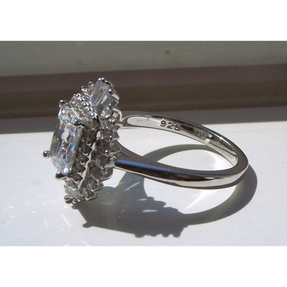 Antique Style Ring Radiant Cut CZ With Tapered Baguettes 925 Sterling Silver - Picture 10 of 16
